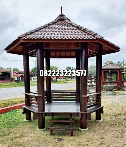 Gazebo Taman Segi Enam Ukuran 3 Meter Kayu Glugu Kelapa
