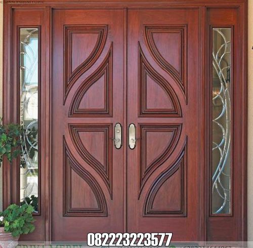 Model Pintu Utama Kayu Jati Ada Jendela Kanan Kiri