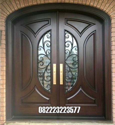 Pintu Jati Minimalis Motif Lengkung Daun Kupu Tarung