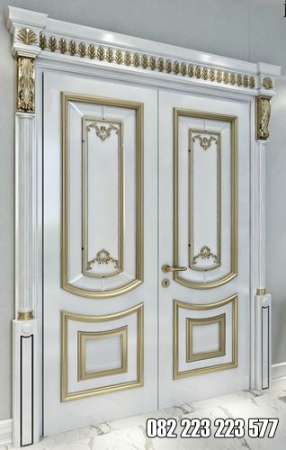 Pintu Utama Mewah Kayu Jati Cat Duco Putih Gold