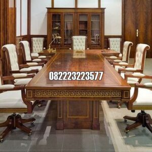 Meja Meeting Minimalis 9 Kursi Putar Kayu Jati