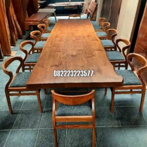 Meja Rapat 10 Kursi Kayu Jati Solid Minimalis